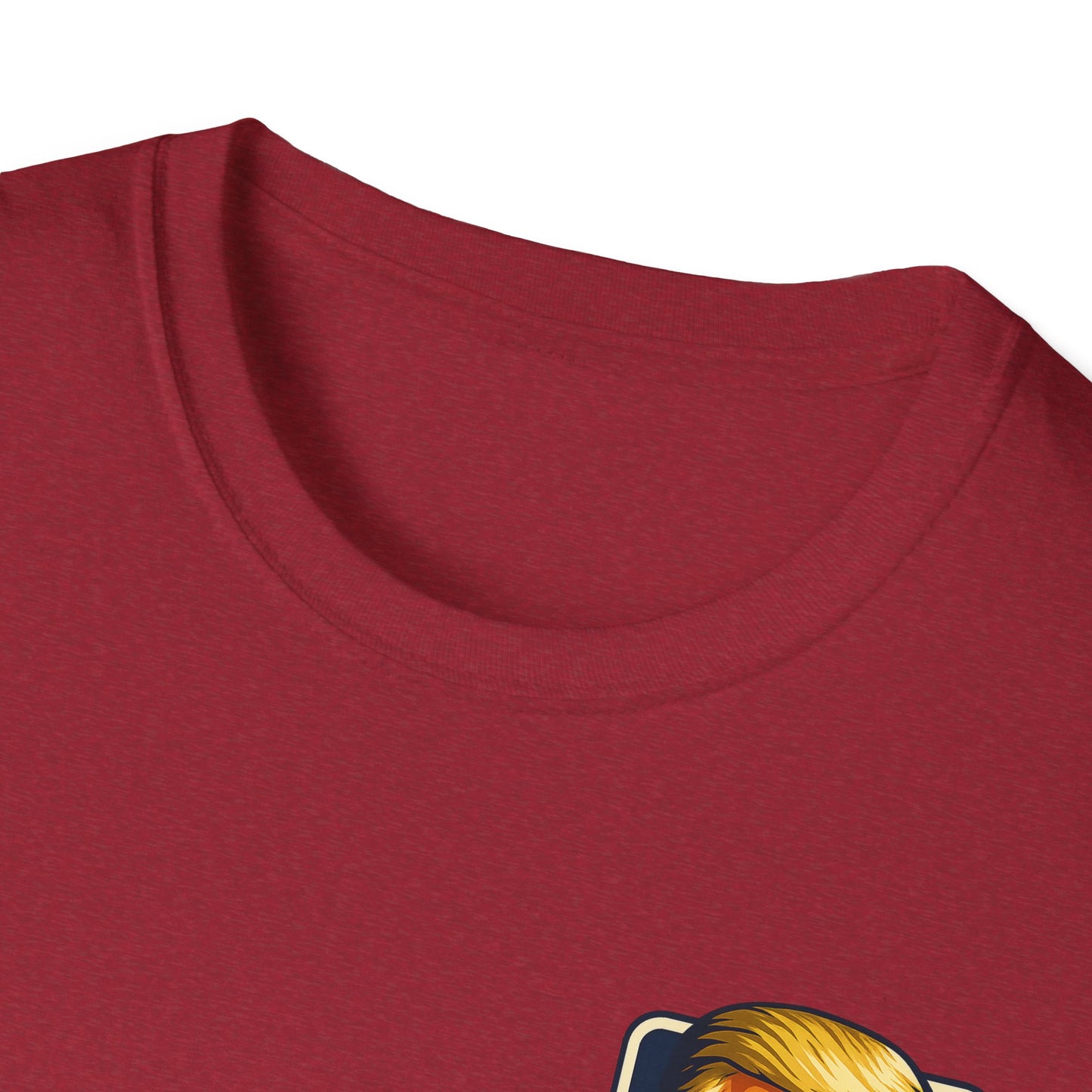 A close-up of a red T-shirt “You Missed!” Trump face featuring in bold —perfect holiday casual wear by A Coastal Christmas.