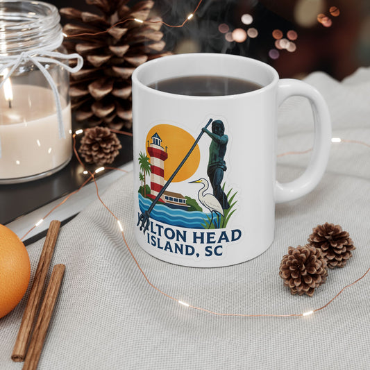 Vibrant Hilton Head Island ceramic mug featuring coastal artwork—ideal for coffee lovers celebrating coastal Christmas