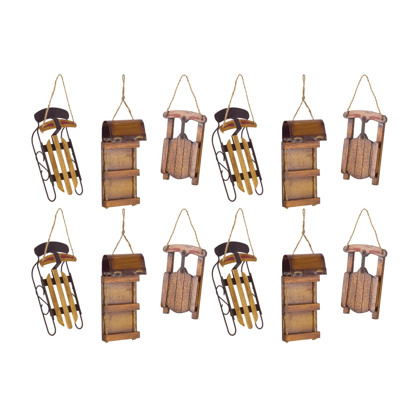 Vintage Wood Sled Tree Ornament (Set of 12)