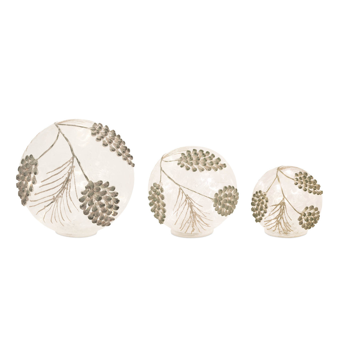 LED Frosted Gold Pinecone Orb (Set of 3)