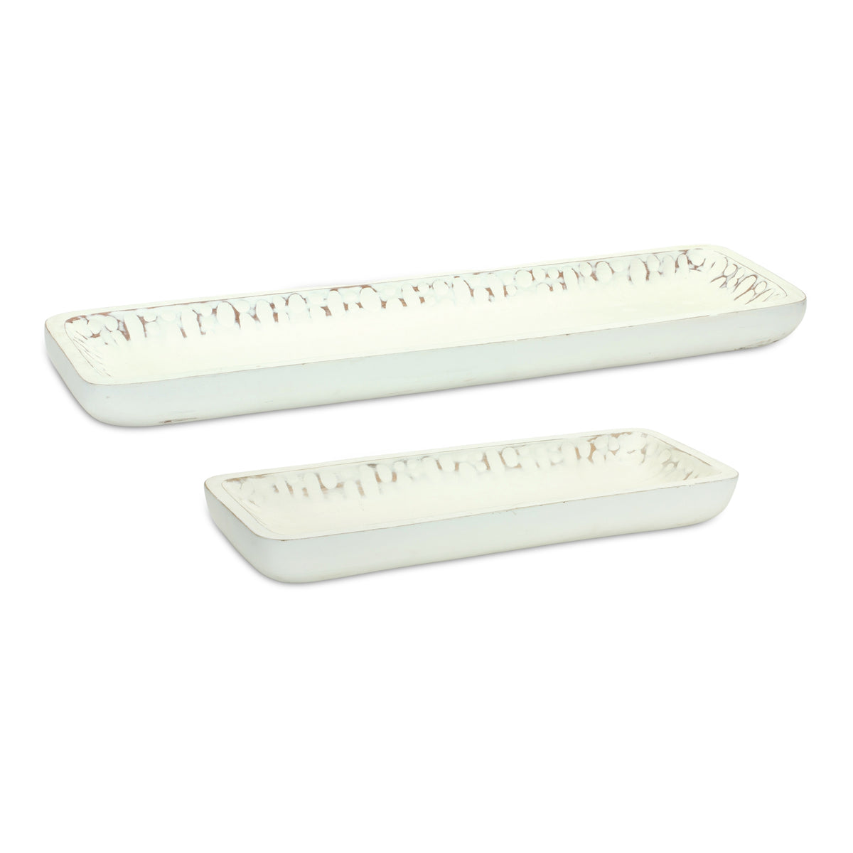 White Washed Mango Wood Dough Bowl Tray (Set of 2)