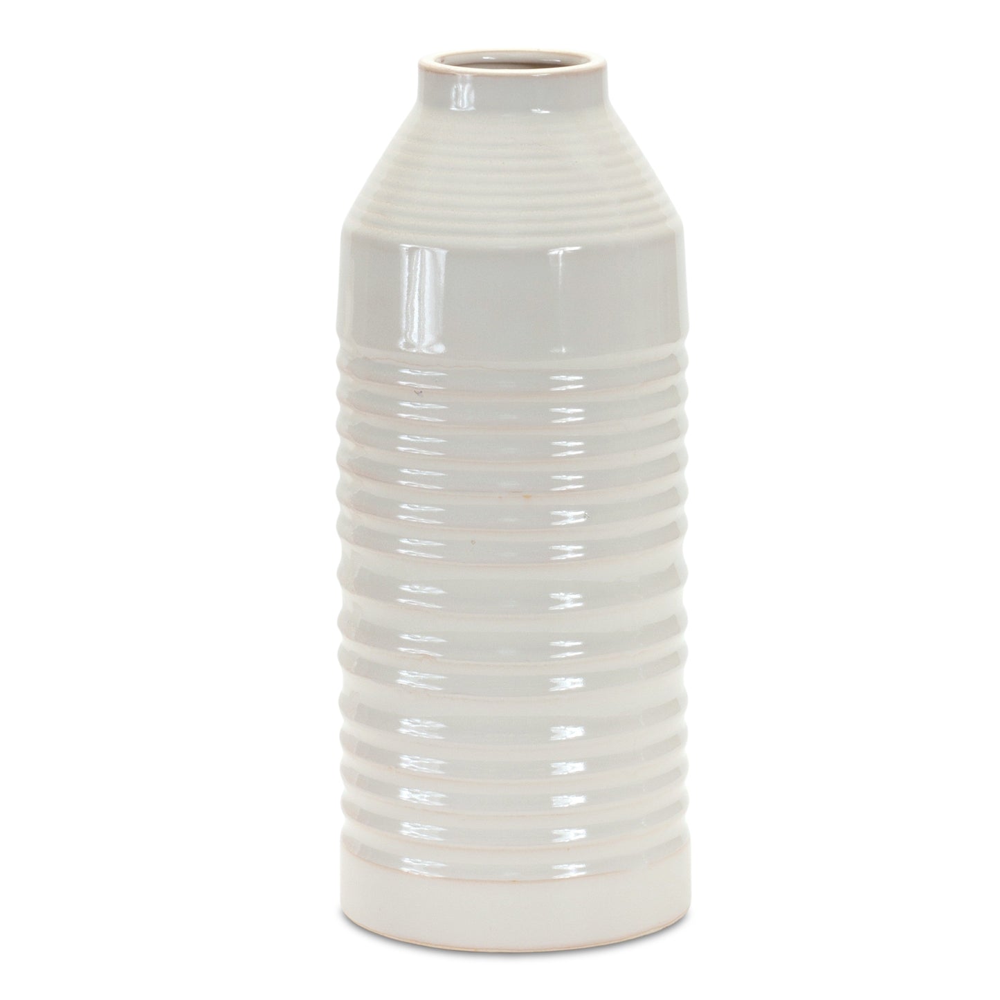 Modern Ribbed Terra Cotta Vase 14"H