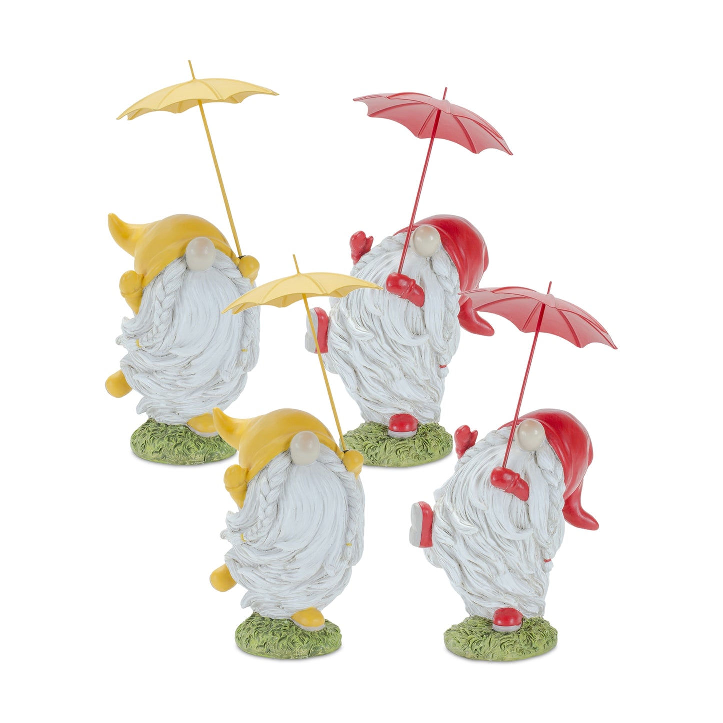 Whimsical Dancing Garden Gnome Figurine with Umbrella (Set of 4)