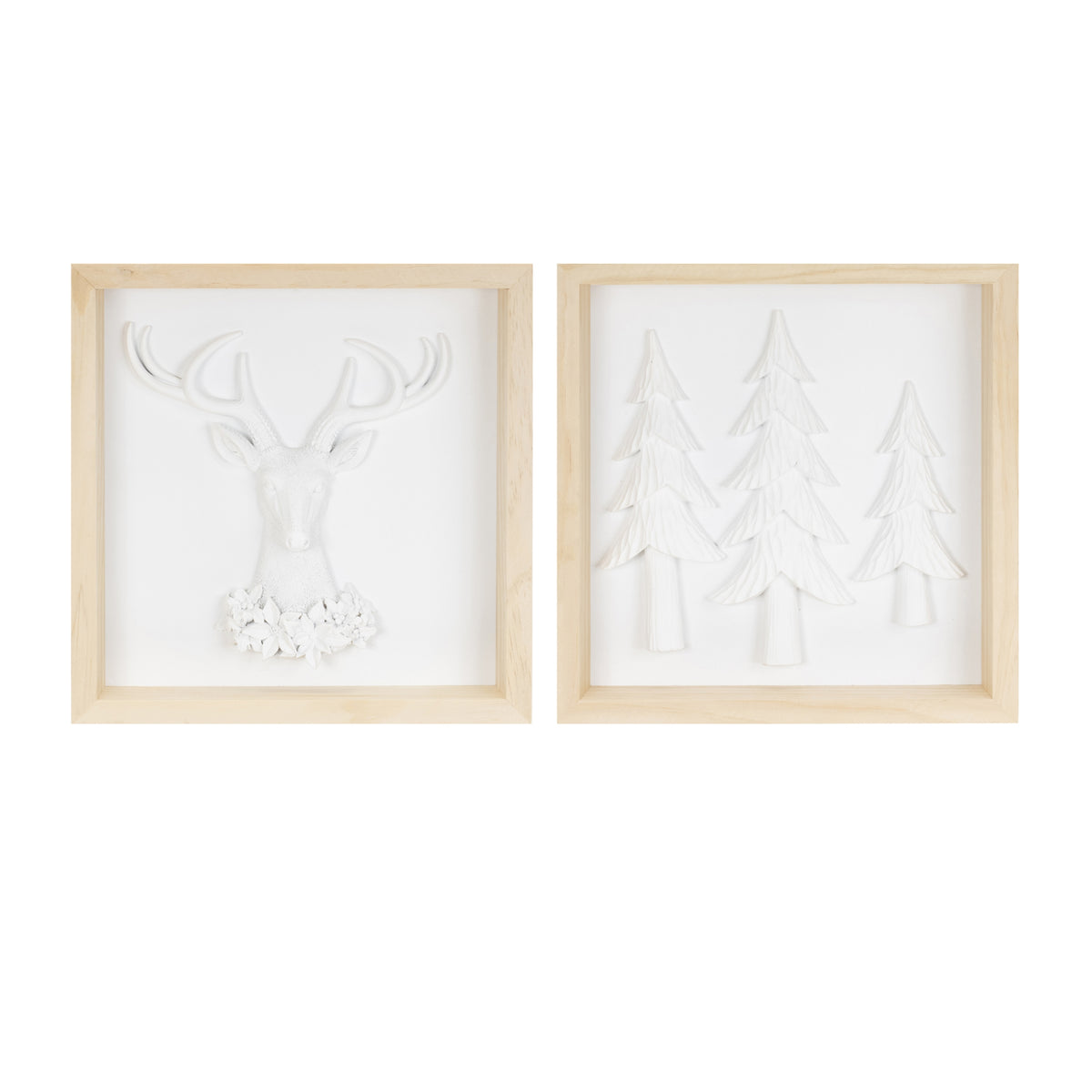 Framed Holiday Deer and Tree Artwork (Set of 2)
