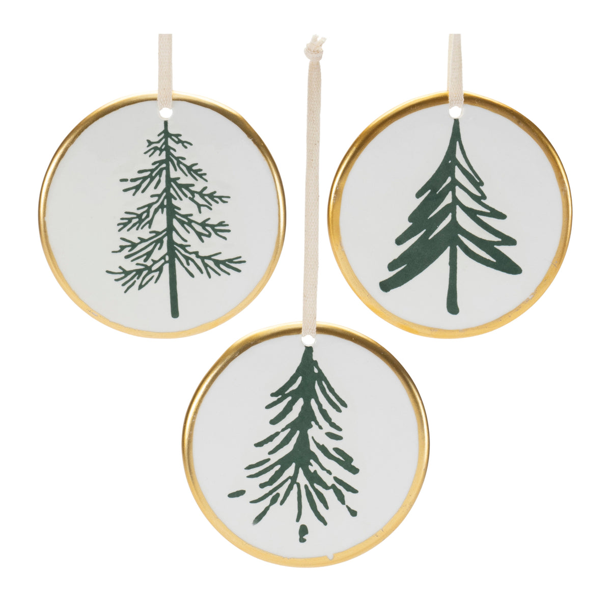 Ceramic Pine Tree Disc Ornament (Set of 12)