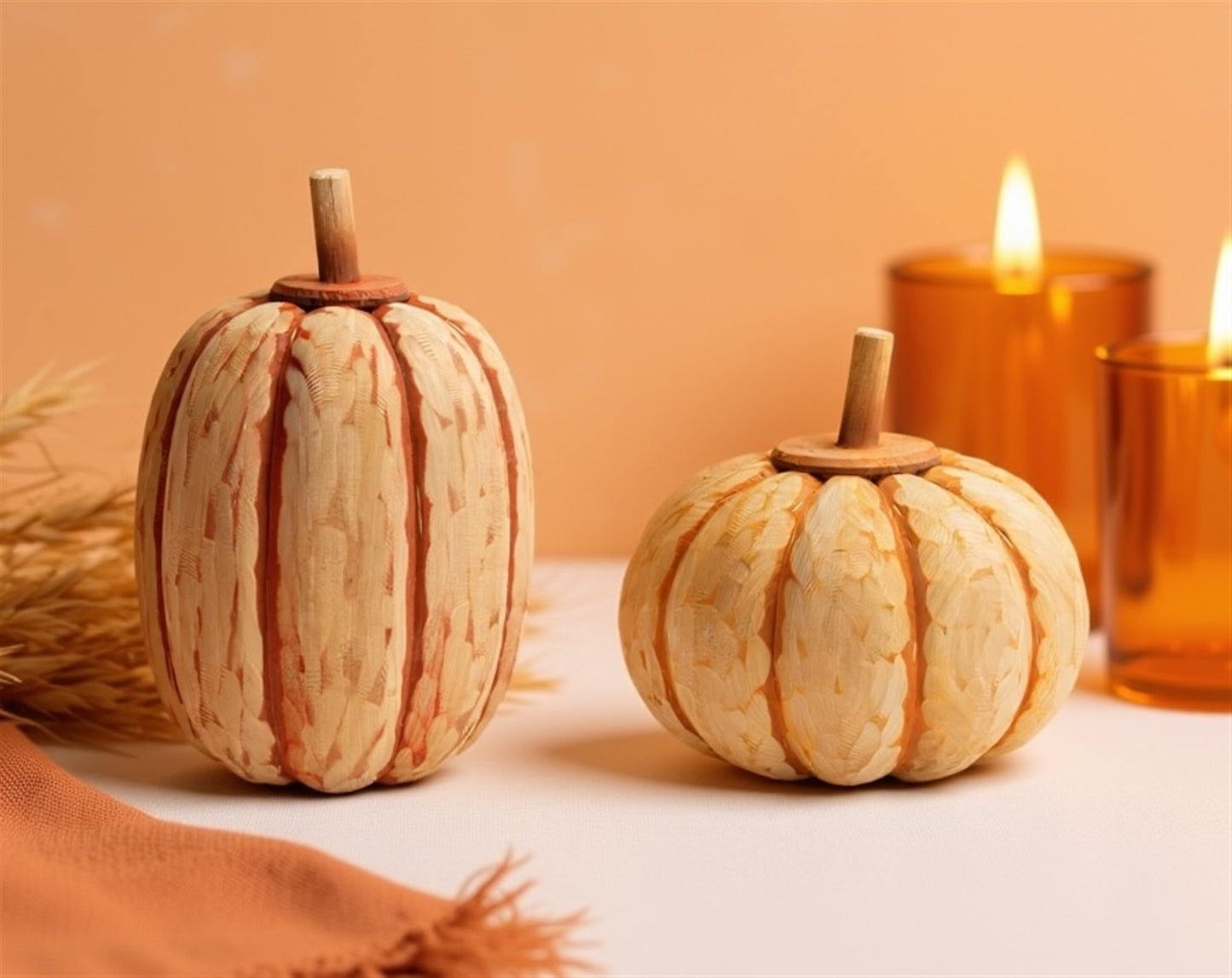 Carved Fir Wood Pumpkin Decor (Set of 2)