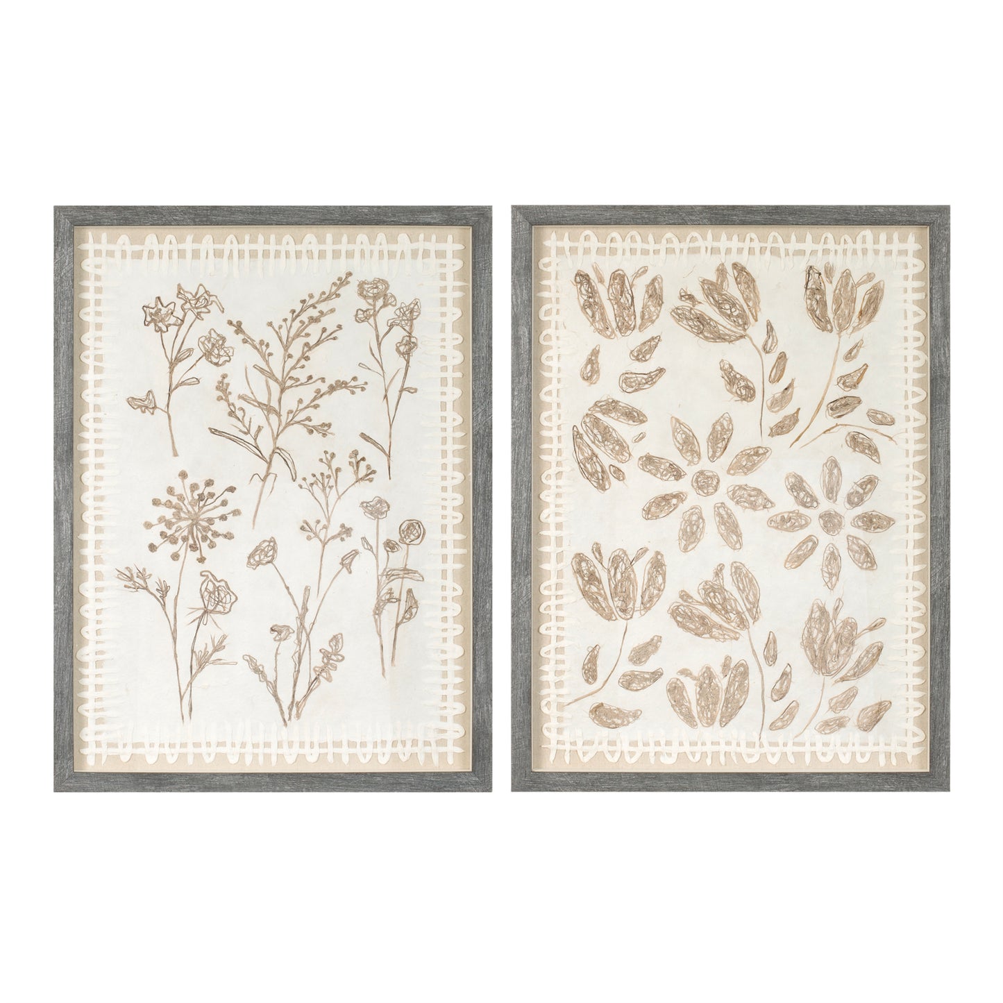 Framed Floral Wall Art Under Glass (Set of 2) 24"H