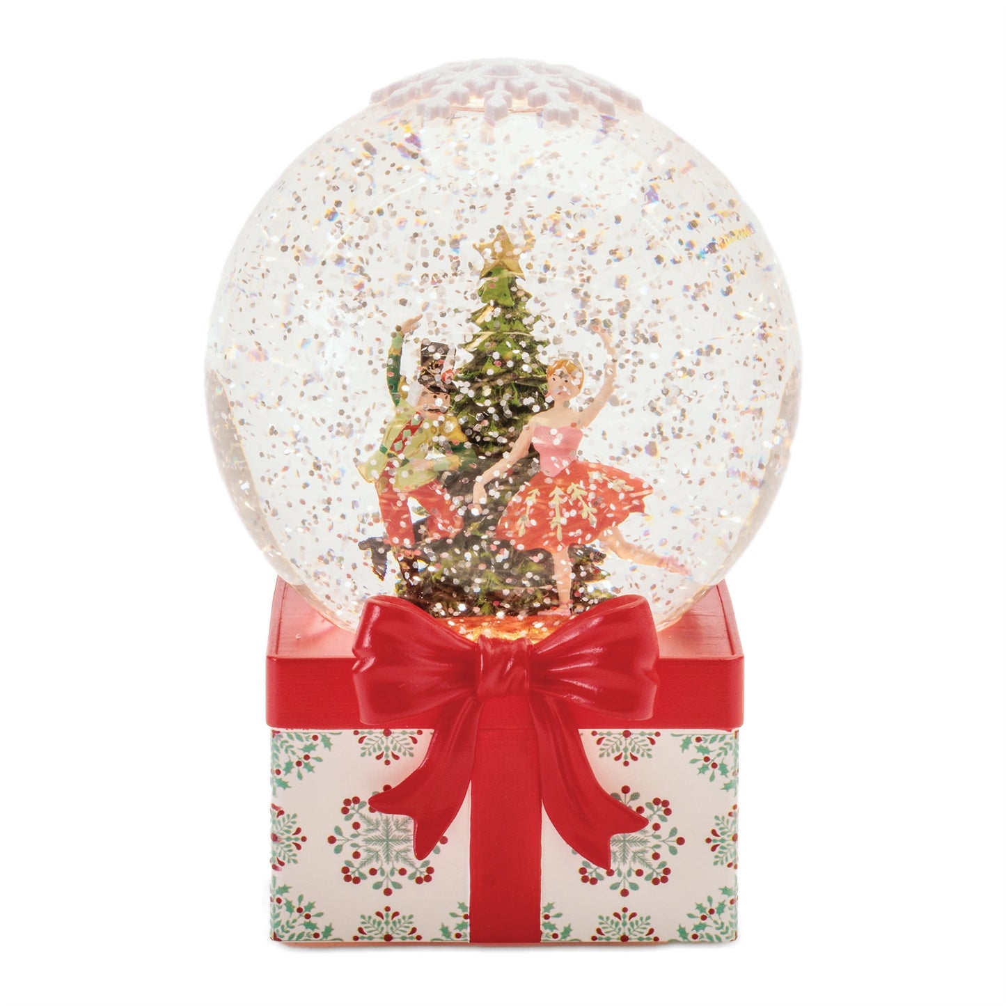 LED Nutcracker and Ballerina Snow Globe 6.5"H