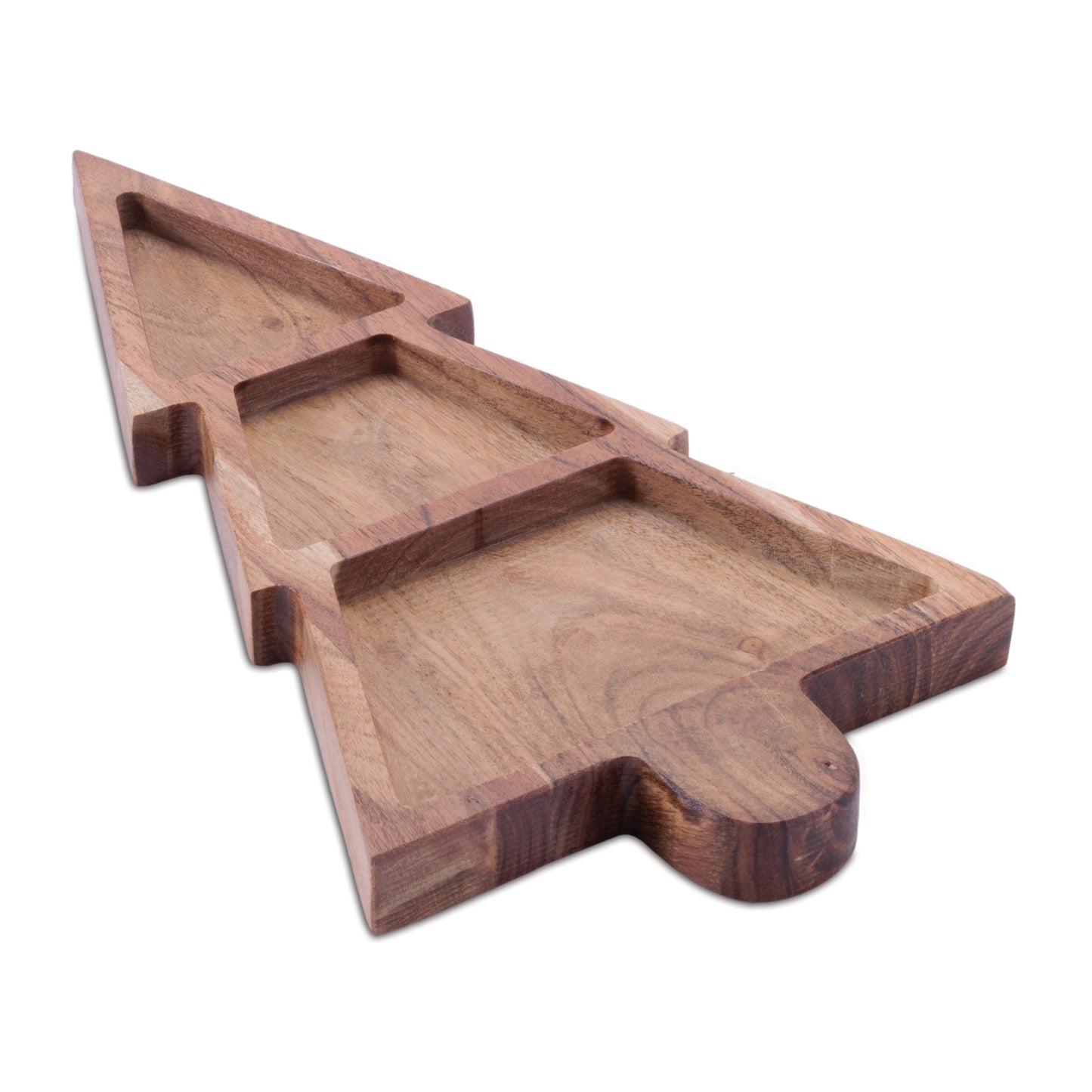 Wood Christmas Tree Divided Serving Tray 15"L