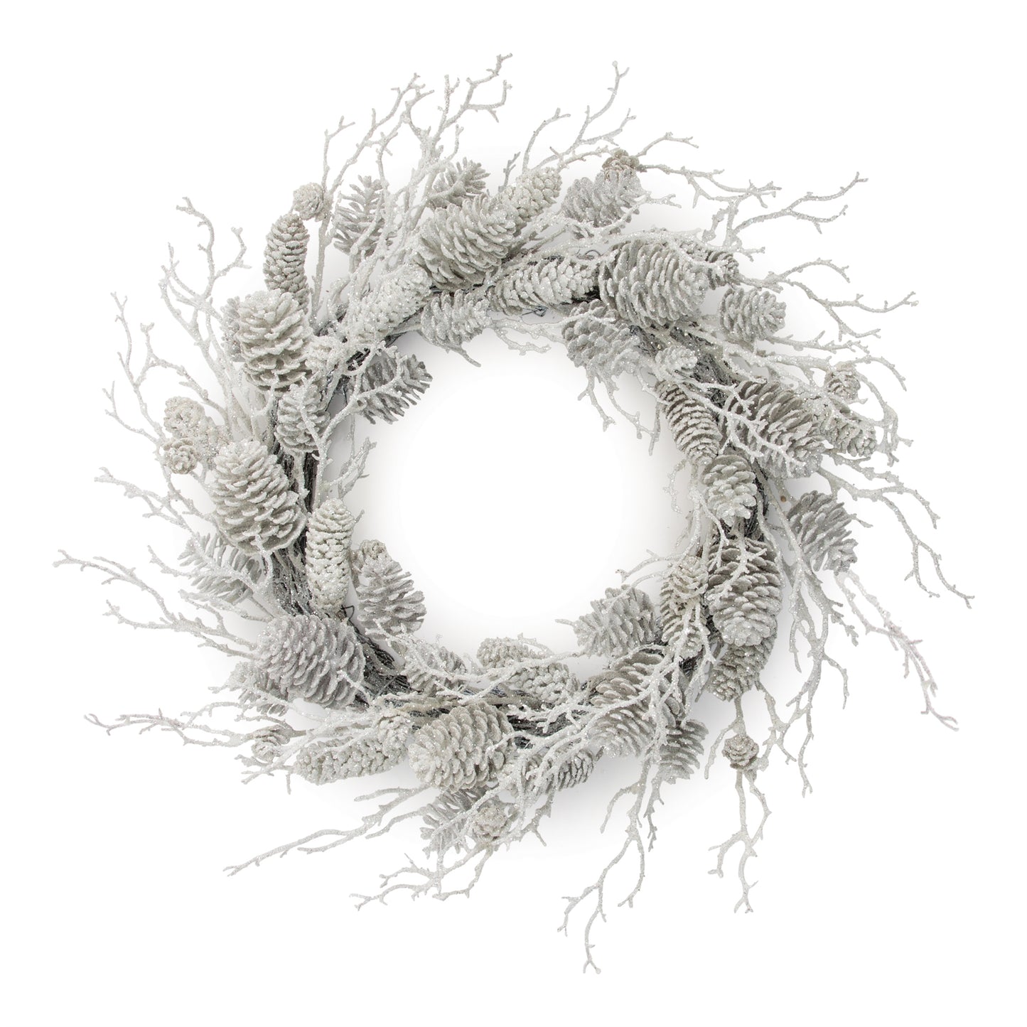 Flocked Pine Cone and Twig Wreath 24"D