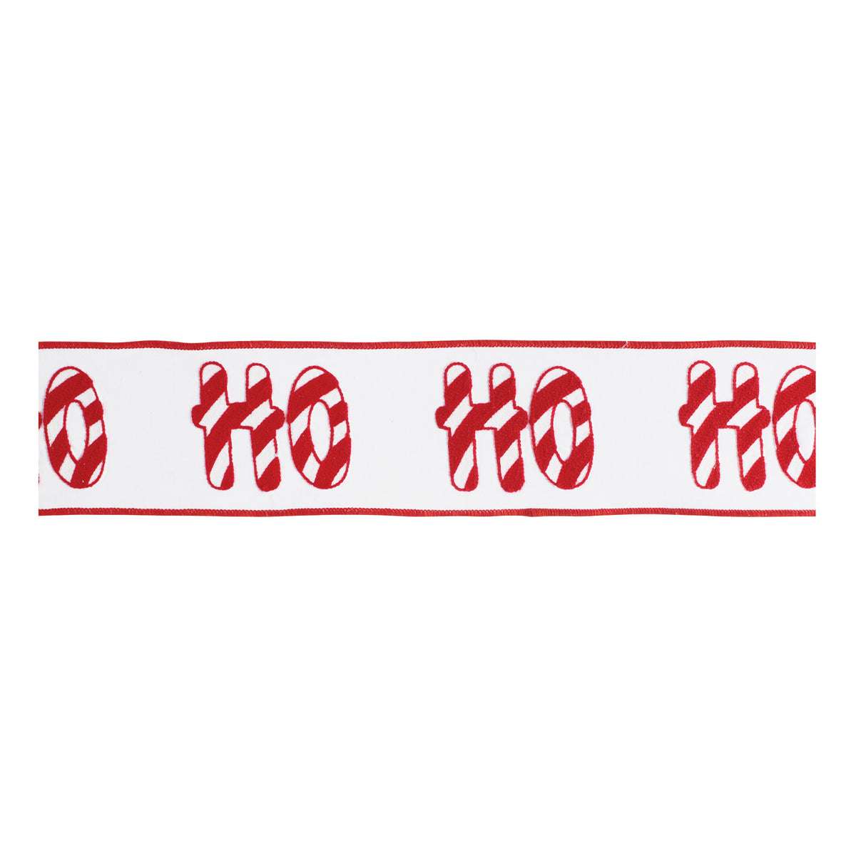 “HO HO HO” Candy Cane Wired Cotton Ribbon 4" x 5 Yds.