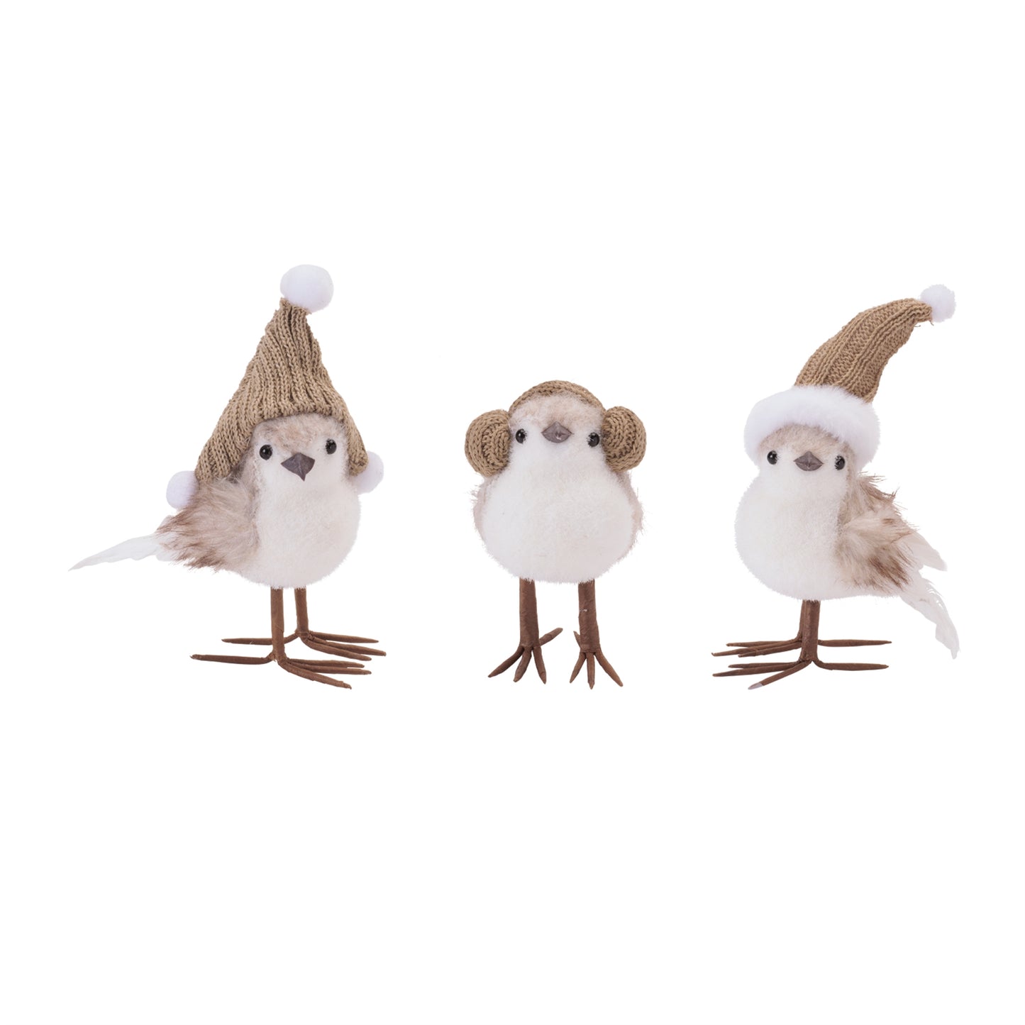 Winter Bird Figurines with Knit Hats (Set of 3)