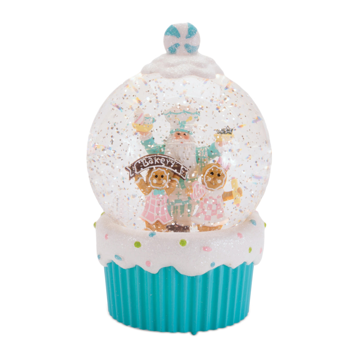 LED Santa & Gingerbread Bakery Snow Globe 7.5"H