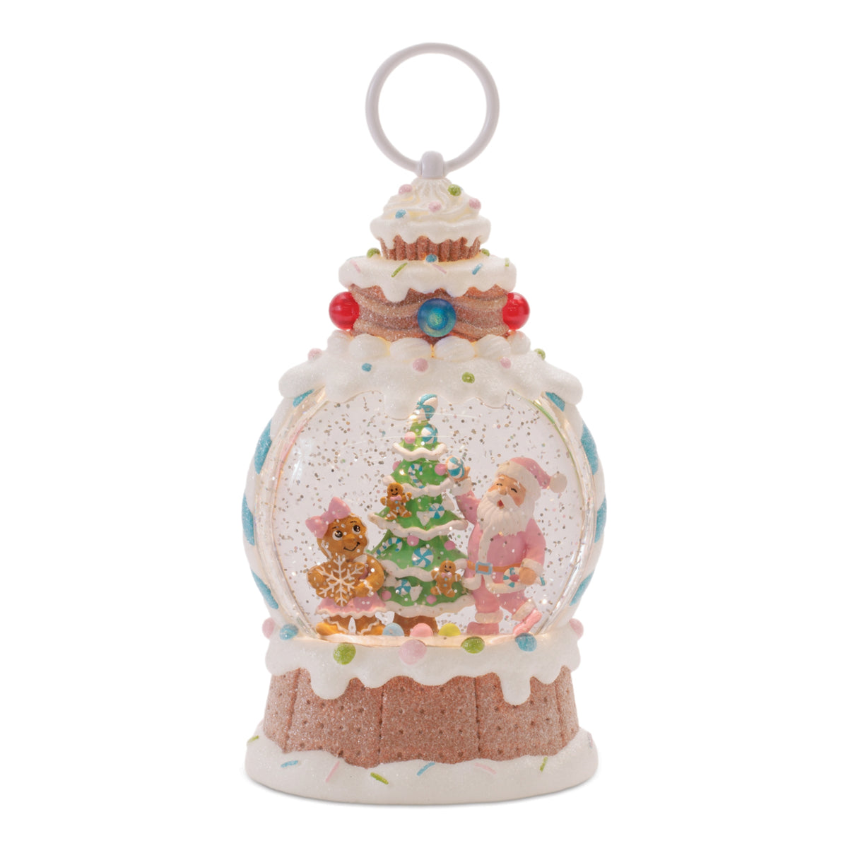 LED Santa & Gingerbread Tree Snow Globe 10"H