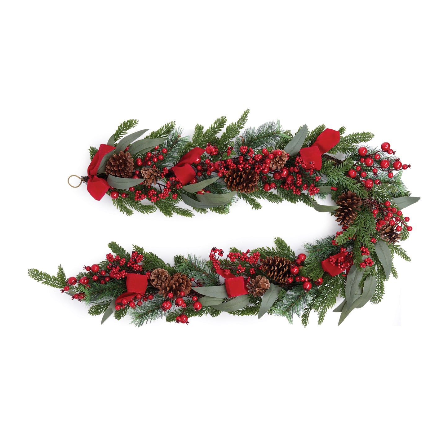 Fresh Touch Pine and Berry Garland with Ribbon 6'L