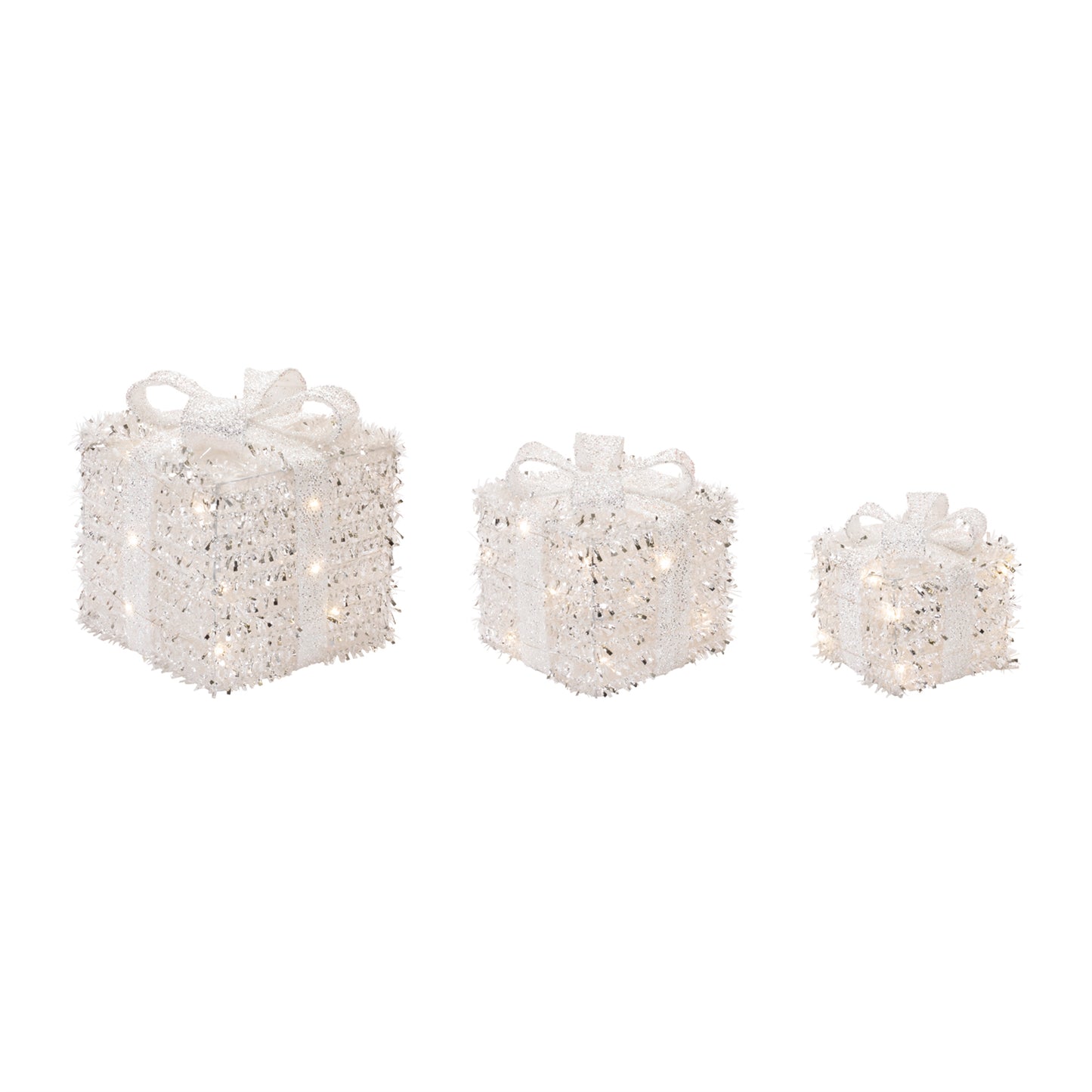 LED Tinsel Package with Bow (Set of 3)