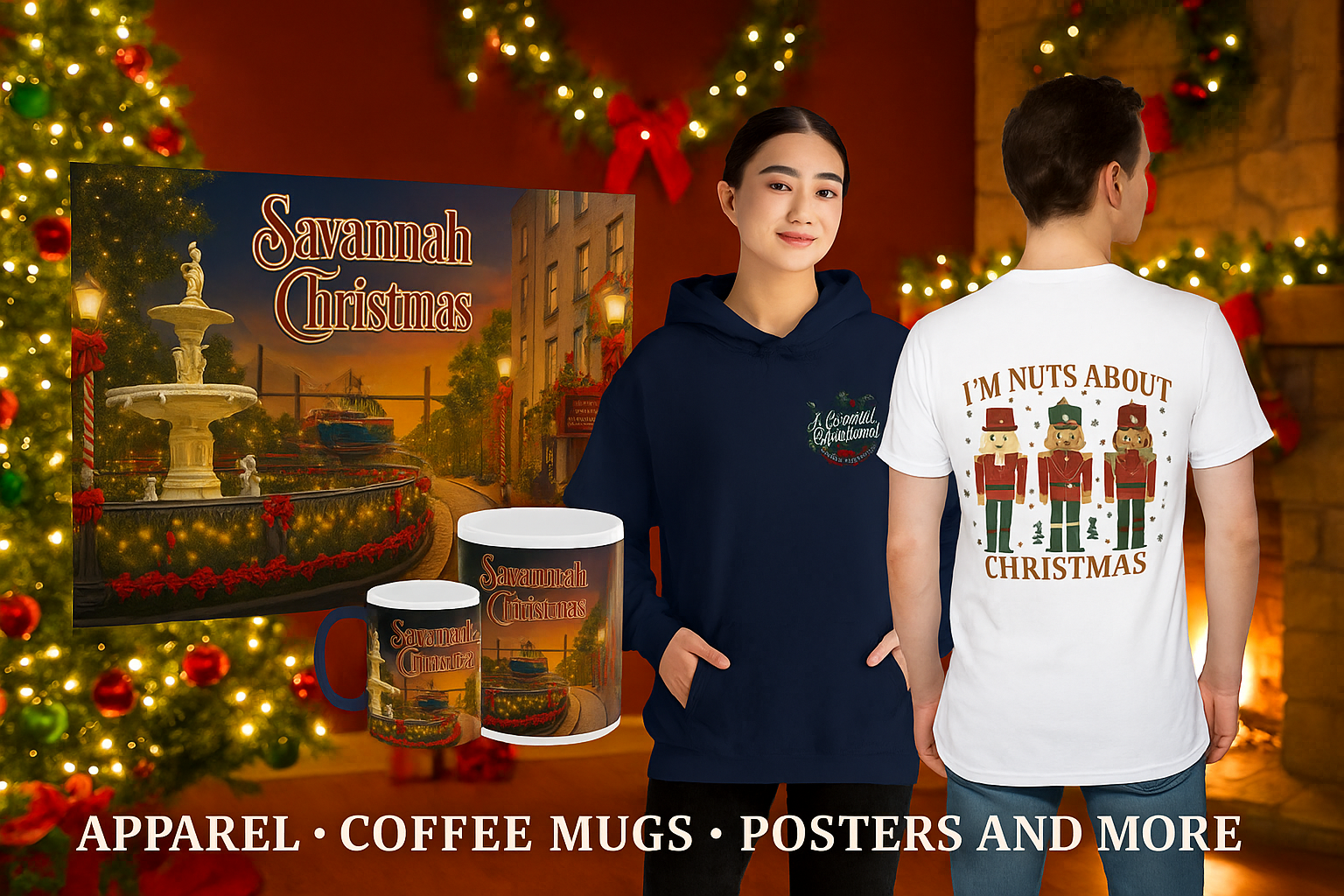 ACC Exclusive Merchandise featuring Samhain coffee alongside festive Christmas apparel for holiday enjoyment.