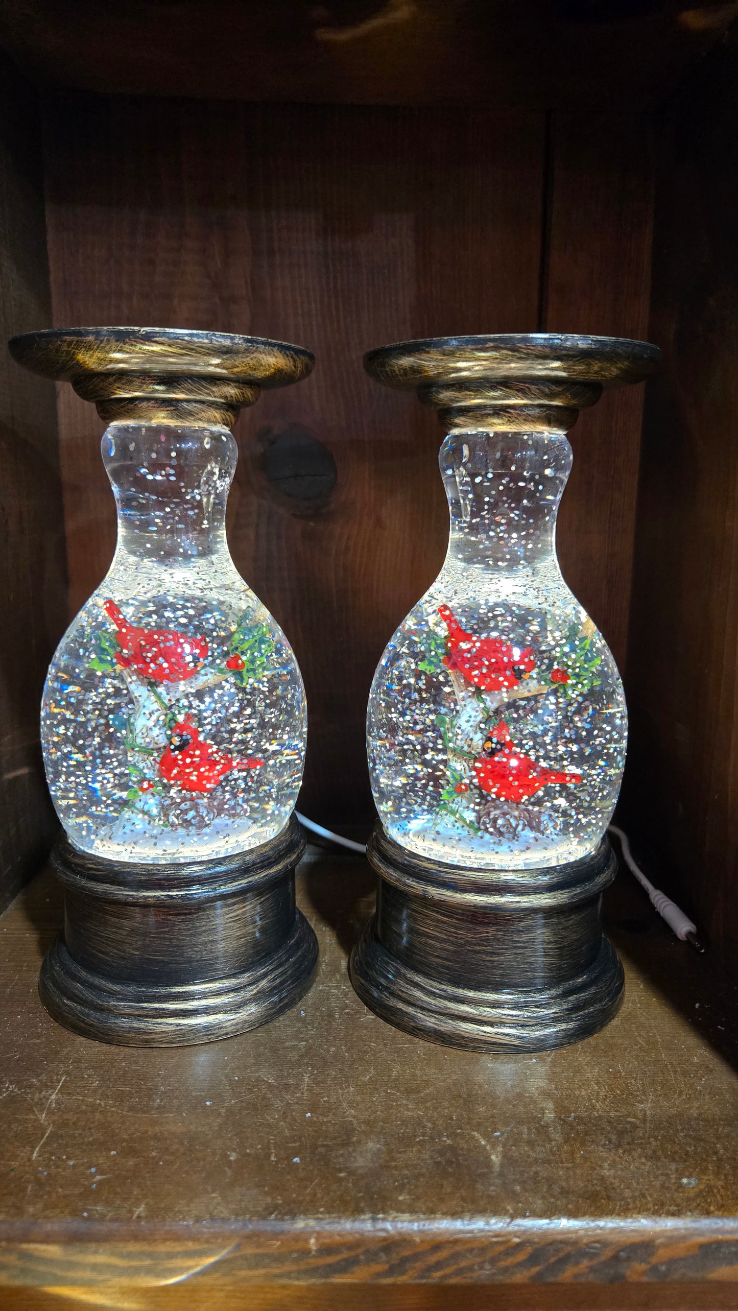 Copper Water Spinning LED Cardinal Candle Holder Set