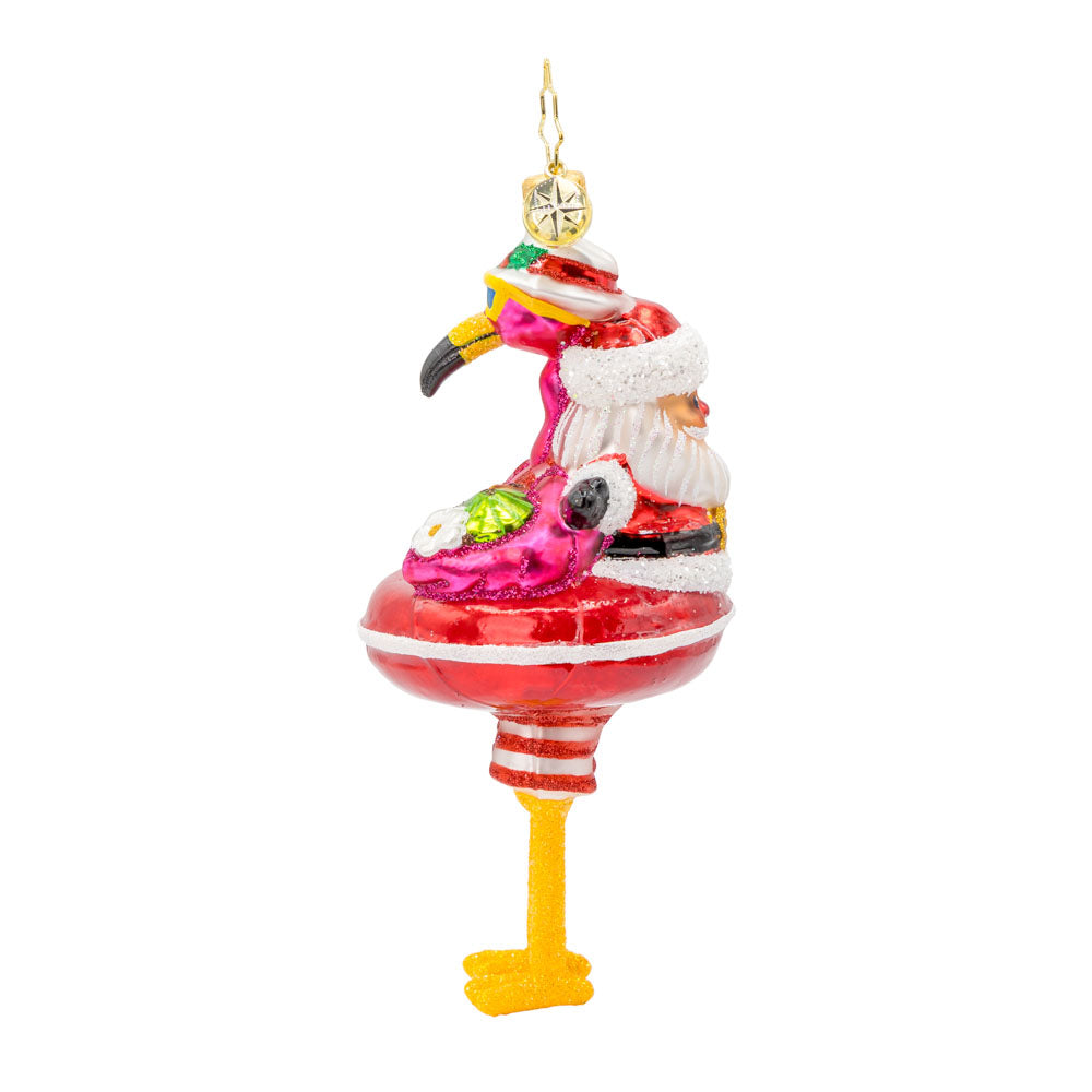 Christopher Radko Floatin’ Flamingo Fun Ornament Santa on Flamingo Pool Float Coastal Christmas Decor