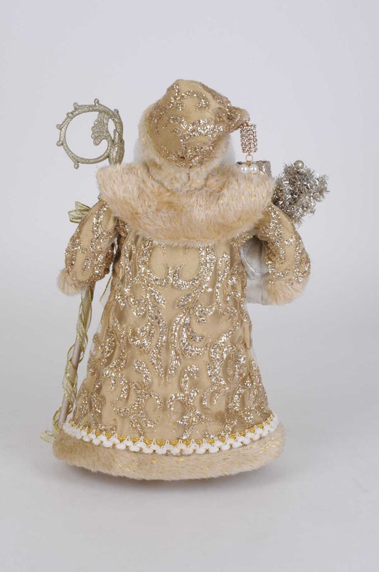 Lighted Touch of Gold Santa figurine design's elegant touch and beautifully holding lit tree unique Christmas gift by A Coastal Christmas