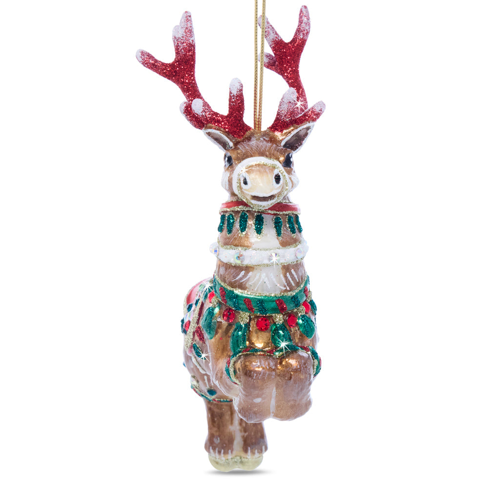 Comet Reindeer Glass Ornament