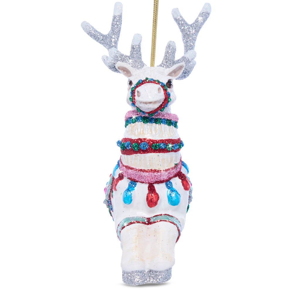 Cupid Reindeer Glass Ornament