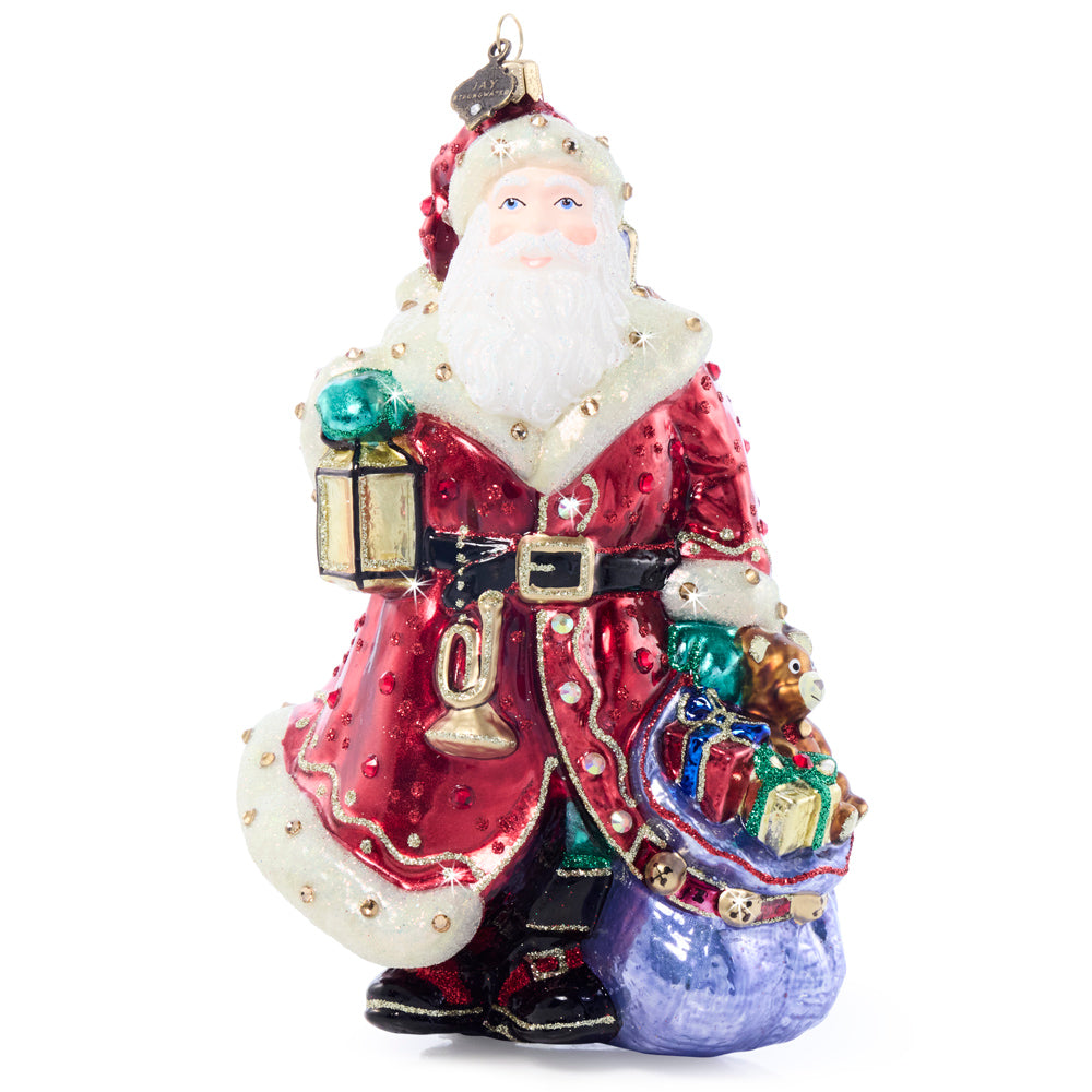 Bountiful Santa Glass Ornament