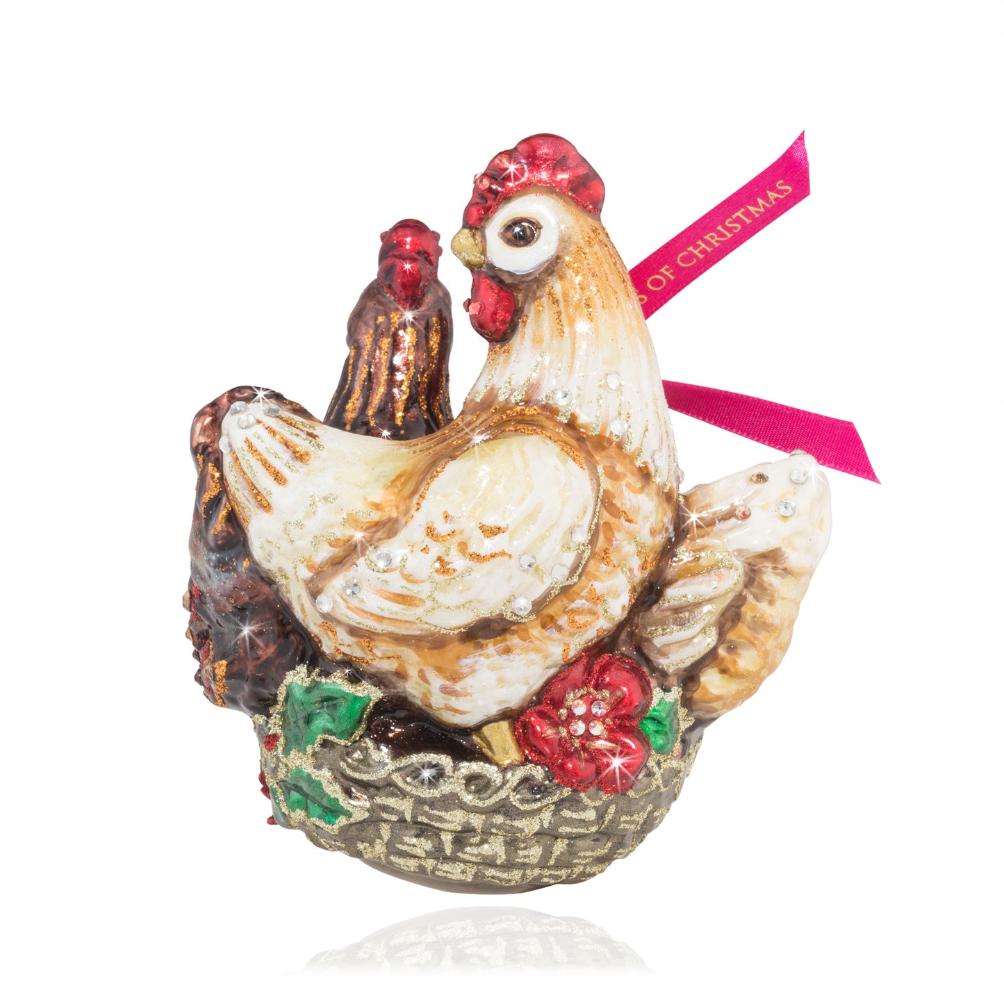 Three French Hens Glass Ornament