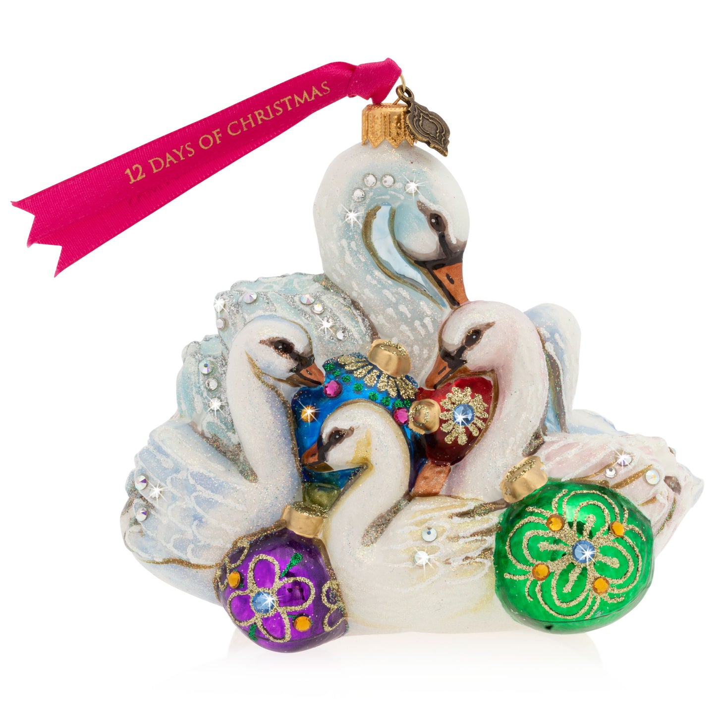 Seven Swans-a-Swimming Glass Ornament