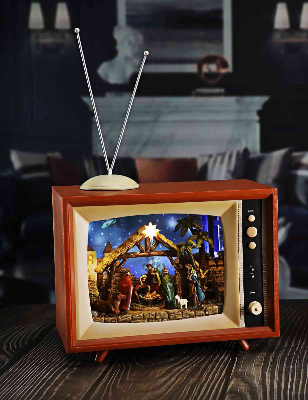 Sm. Cascading Snow Screen w/ Nativity TV