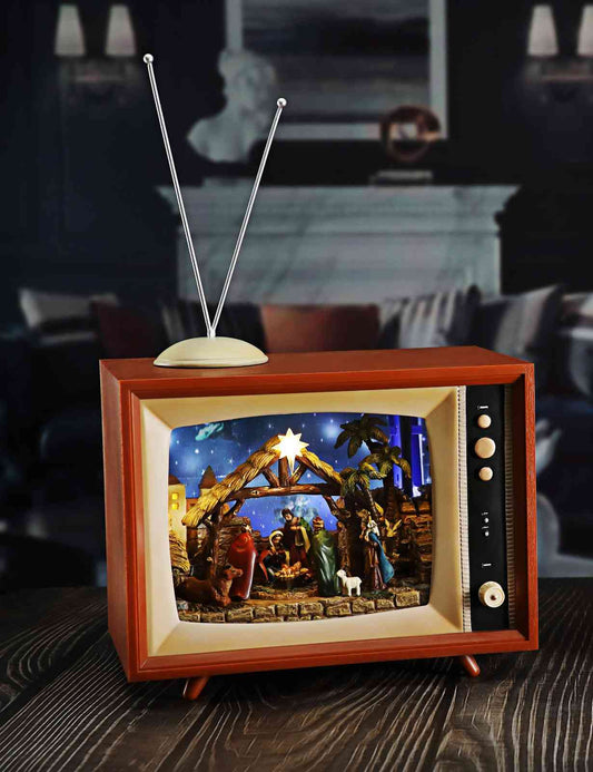 Sm. Cascading Snow Screen w/ Nativity TV