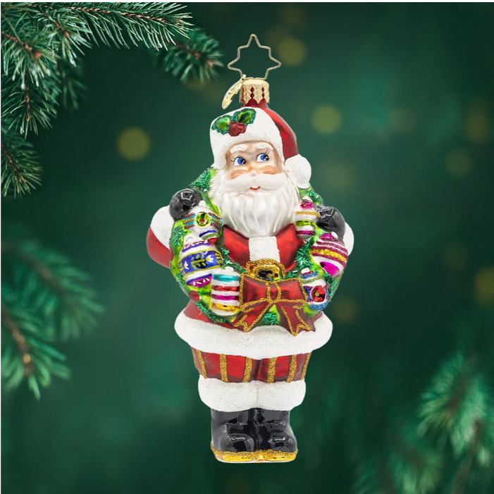 Vintage Holiday Wreath Santa