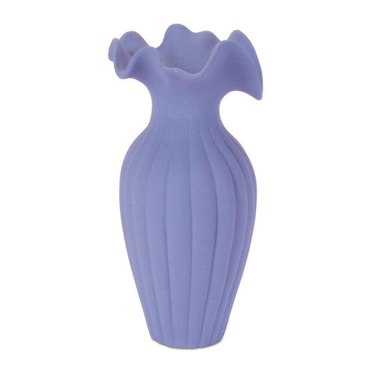 Scalloped Ribbed Stoneware Vase 9"H