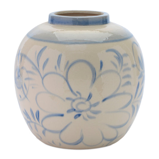 Floral Stoneware Vase 9.25"H