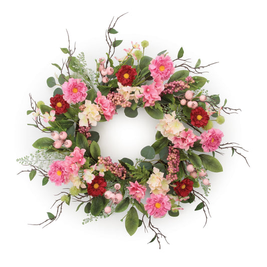 Mixed Garden Rose Floral Wreath 24"D