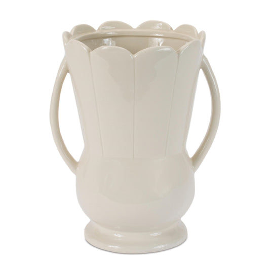Stoneware led Scalloped Vase 9"H