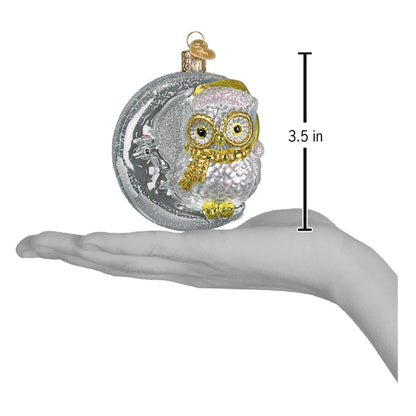 Sterling Snow Owl On Moon Ornament