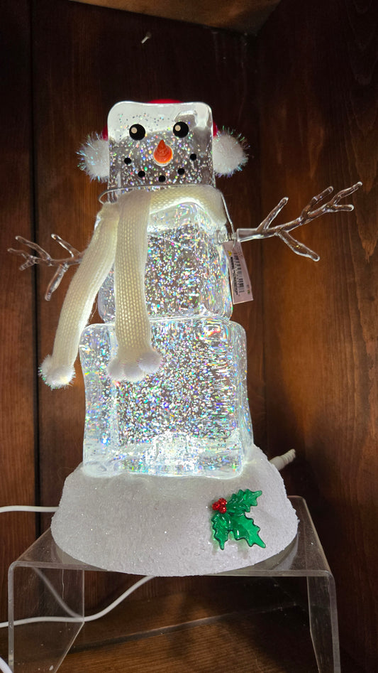 Lighted Swirl Cube Snowman Standing