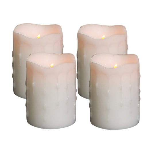 LED Dripping Wax Pillar Candles (Set of 4) 4"H