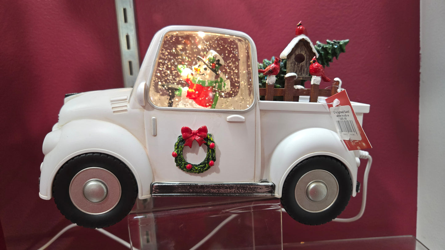 5"H lighted Swirl white truck w snowman