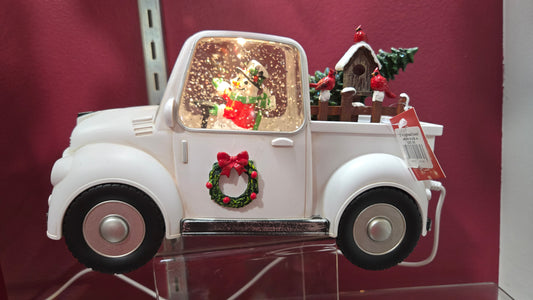 5"H lighted Swirl white truck w snowman