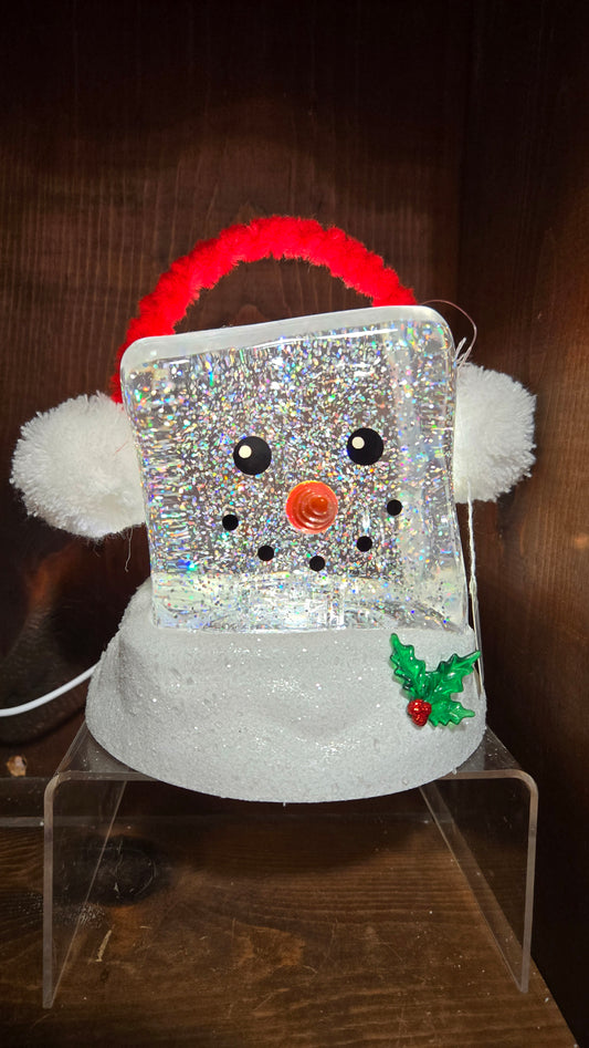 6.25" H Led Swirl Cube snowman