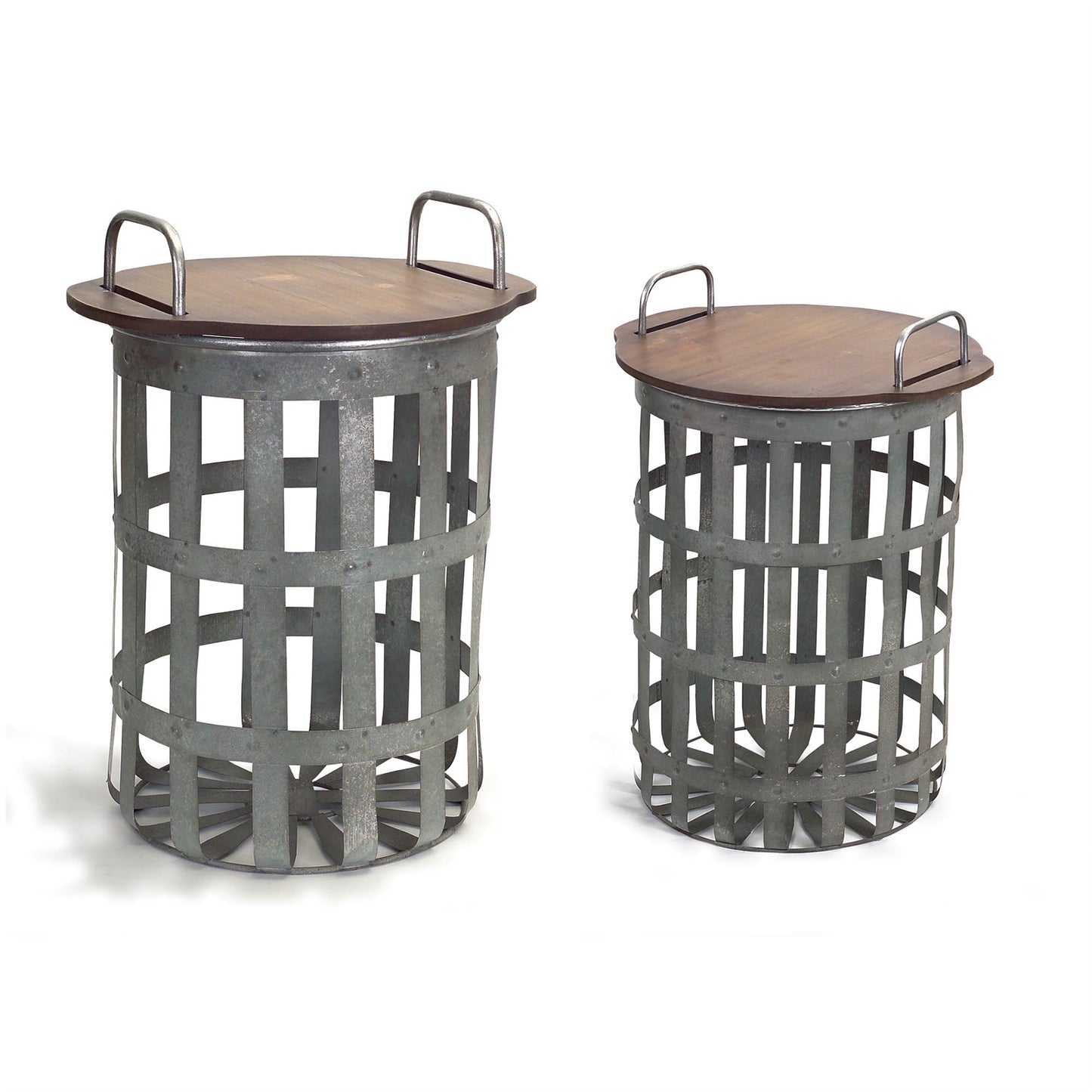 Metal and Wood Side Basket Tables (Set of 2) 15.5"H, 20.25"H
