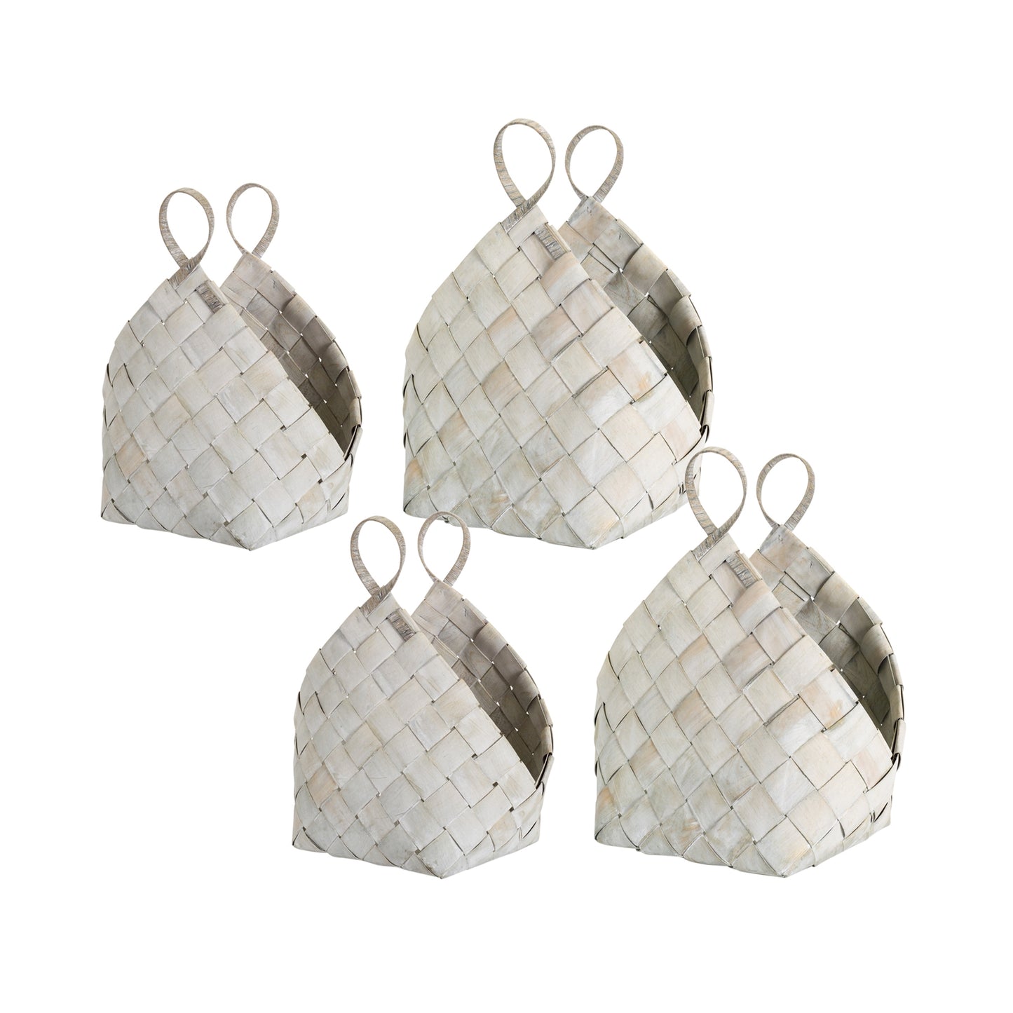 Woven Metasequoia Wood Basket with Handles (Set of 4) 18"H, 21"H