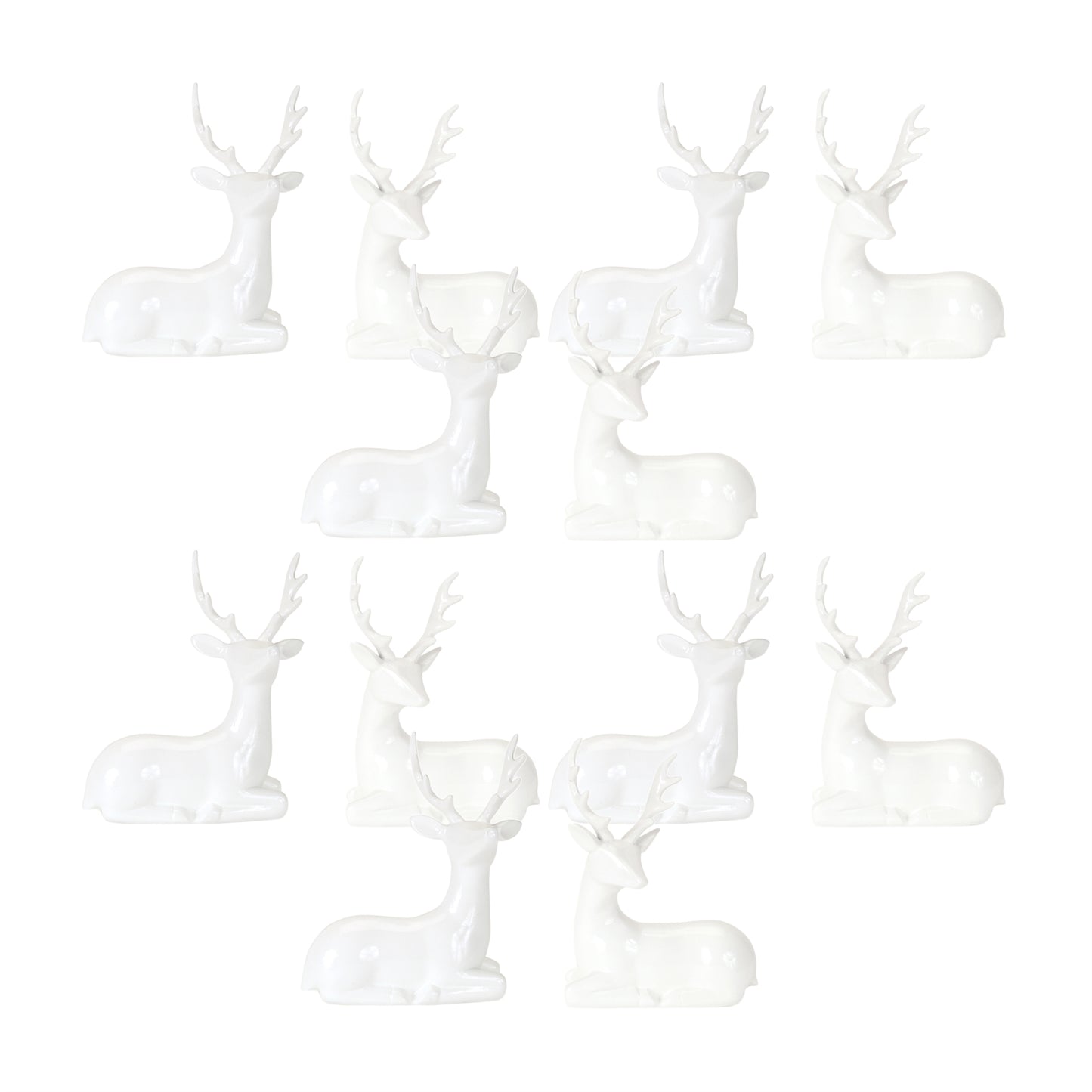 Modern White Winter Deer Figurine (Set of 12)