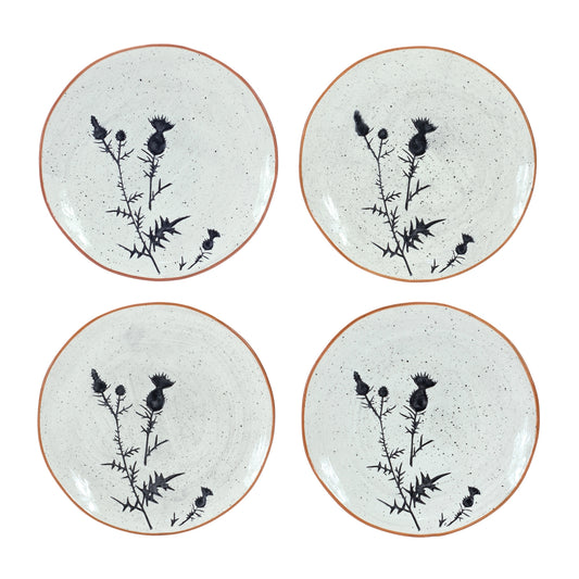 Rustic Thistle Etched Plate with Speckled Finish (Set of 4)