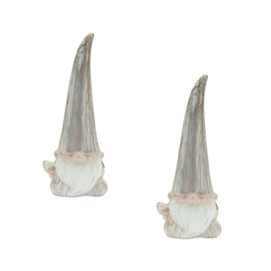 Modern Terra Cotta Gnome Figurine with Marble Finish (Set of 2) 14.5"D