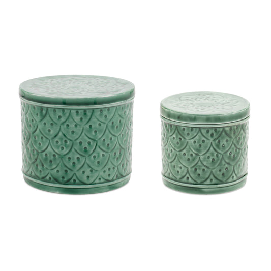 Sage Green Metal Container with Lid (Set of 2)