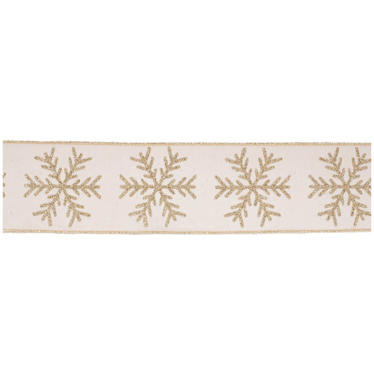 Glittered Snowflake Wired Ribbon 4" x 5 Yds.