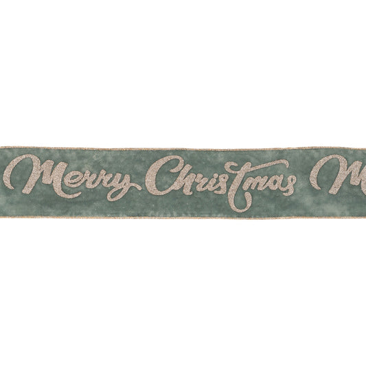 Glittered Merry Christmas Wired Ribbon 4" x 5 Yds.
